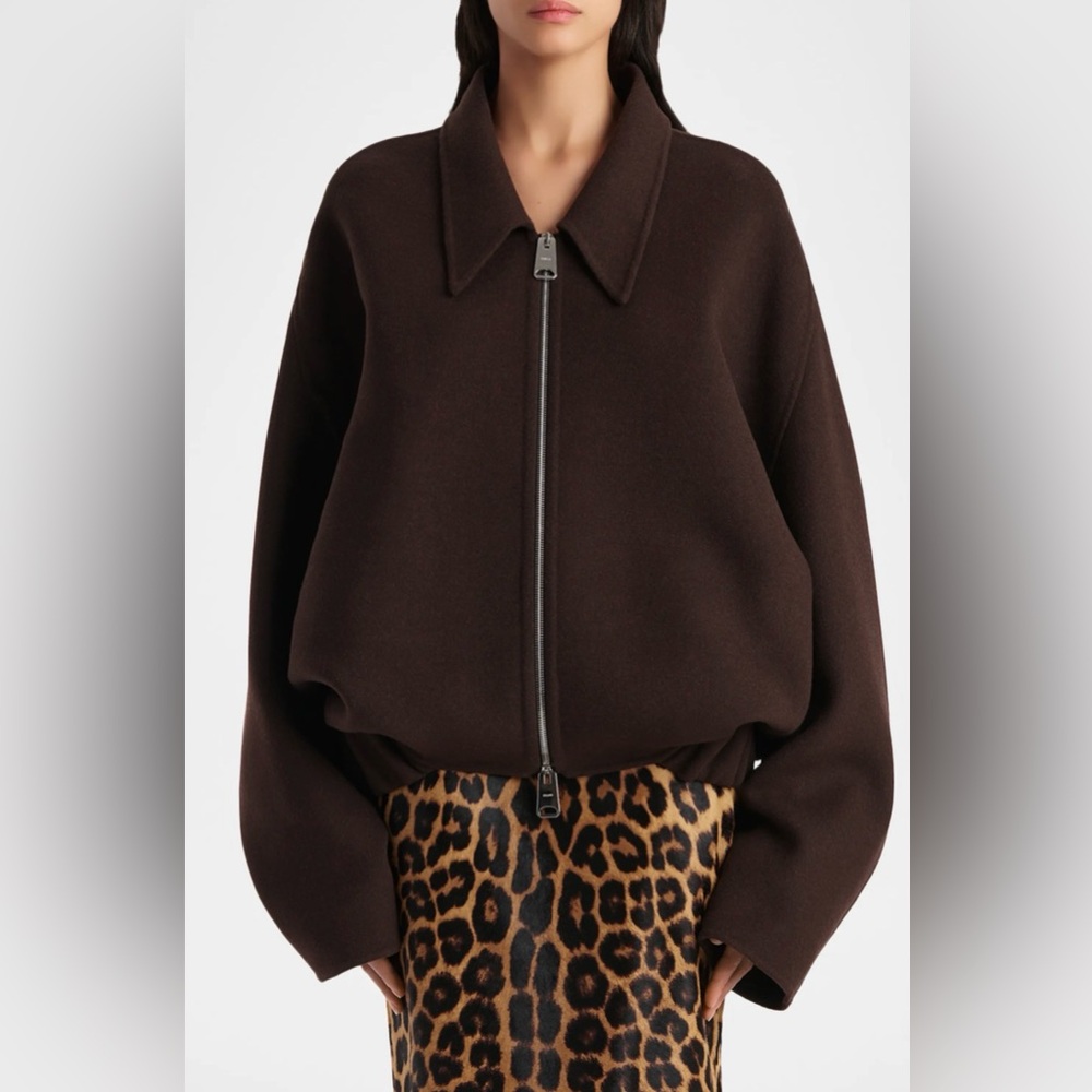 Khaite Odin Wool Bomber Jacket, S, Dark Brown